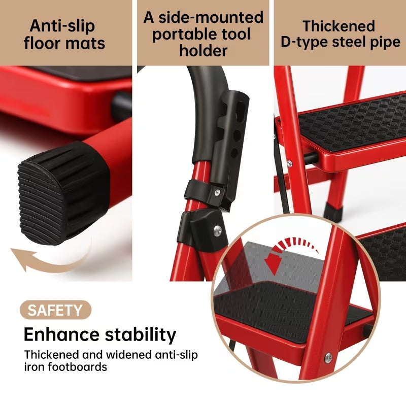 Multi-Functional Foldable Step Ladder | 3/4/5 Step Options | Portable Heavy-Duty Metal & Plastic Indoor Stairs
