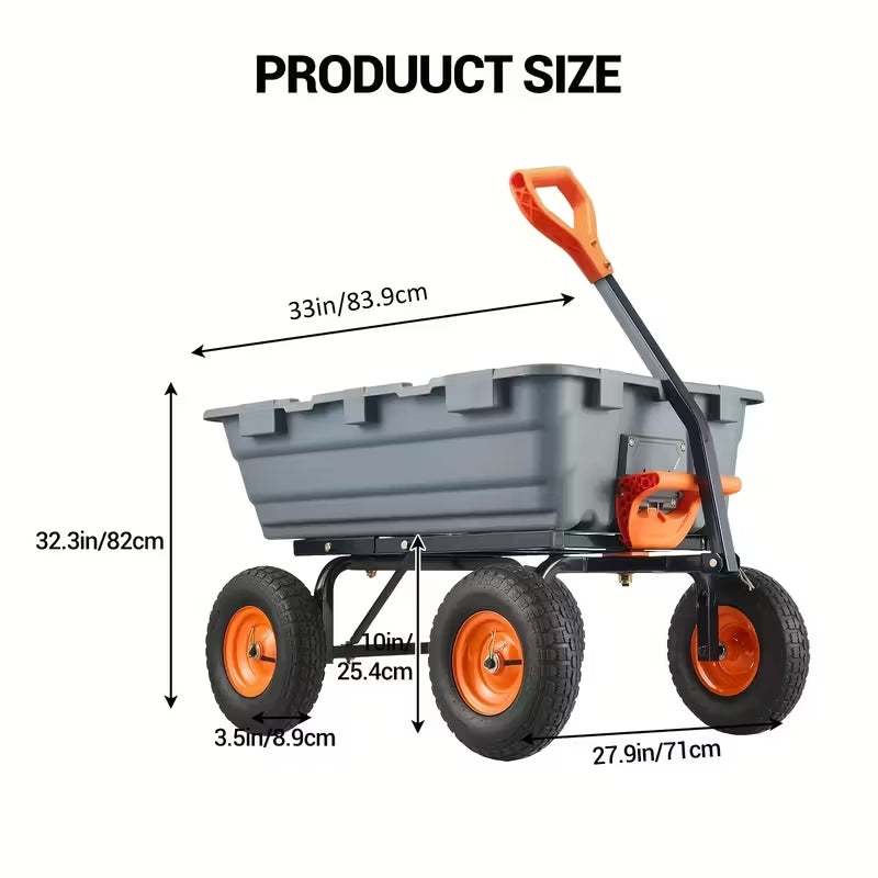 Heavy-Duty Poly Garden Dump Cart - 800 Lbs Capacity Yard Wagon with 10" Tires & Quick Release