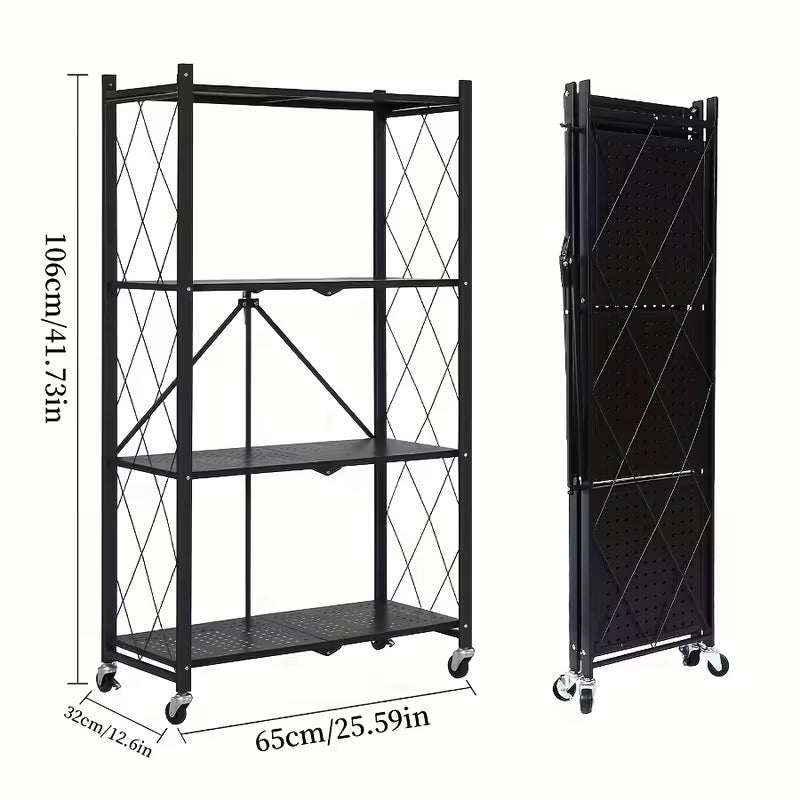 Premium Portable Folding Storage Rack with Wheels | Multi-Functional Mobile Shelving Unit | Heavy-Duty Space-Saver for Kitchen, Garage & Office
