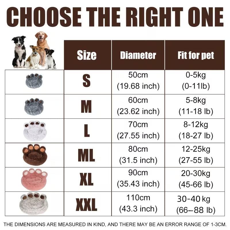 Ultra-Soft Bear Paw Shaped Pet Bed | Calming Donut Mattress for Dogs & Cats | Warm Plush Sleep Station with Bonus Pet Scarf