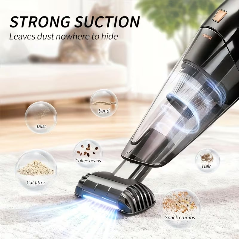 High-Power Cordless Handheld Vacuum | 4KPa Super Suction Mini Portable Cleaner | USB Rechargeable for Home, Car & Office