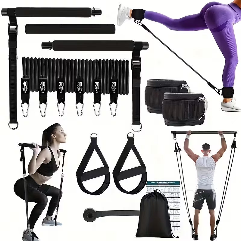 Premium 14pcs Pilates Bar Set with 6 Resistance Bands (180LBS) | Portable Full-Body Home Gym System | Yoga, Stretching & Strength Training Equipment