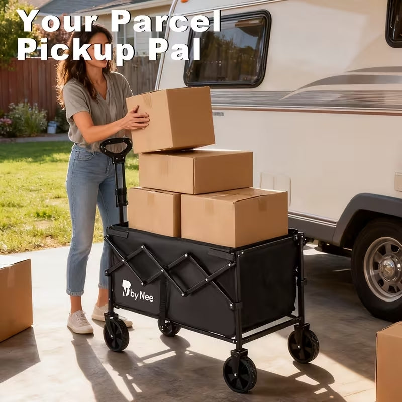 Heavy-Duty All-Terrain Collapsible Wagon | Large Capacity Folding Utility Cart for Camping, Beach & Gardening | Sleek Black Design