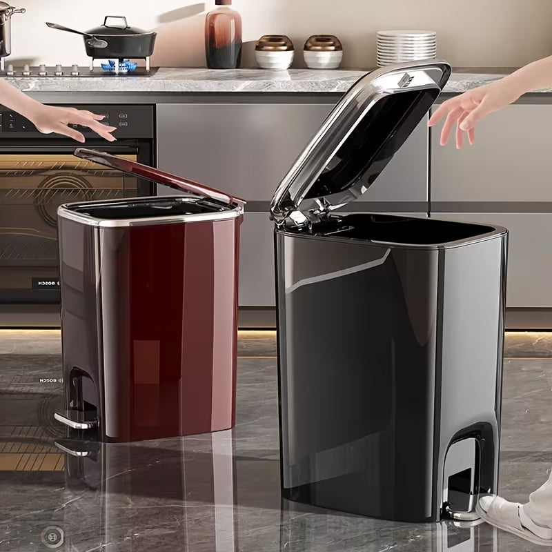 15L/3.96 Gal Slim Dual-Opening Trash Can - Chrome Plated Waste Bin with Pedal & Press Lid