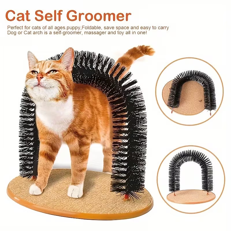The "Purr-fect" Cat Arch Self-Groomer & Massager | 2-in-1 Scratching Post & Deshedding Brush | Durable Cat Furniture for Kittens & Seniors