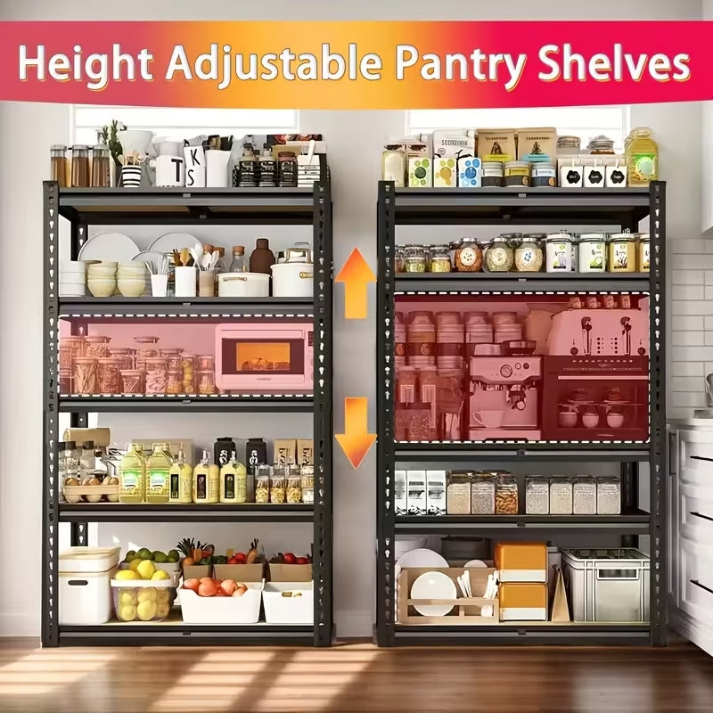 72" Heavy-Duty 5-Tier Garage Shelving Unit | 2000lbs Total Capacity | Adjustable Steel Storage Rack for Pantry, Kitchen & Garage (Black)