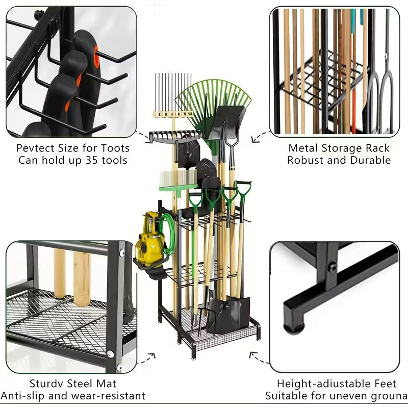 Heavy-Duty Rolling Garden Tool Organizer | Mobile Yard Tool Tower Rack | Durable Steel Garage Storage for Long-Handled Tools