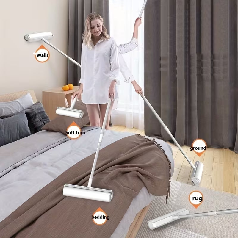 Premium Long-Handled Lint Roller Set (4-Piece) | Retractable Pet Hair & Dust Remover for Floors, Carpets & Sofas | 3 Extra Sticky Refill Rolls Included