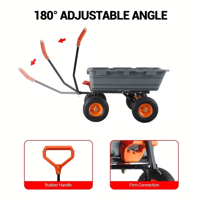 Heavy-Duty Poly Garden Dump Cart - 800 Lbs Capacity Yard Wagon with 10" Tires & Quick Release