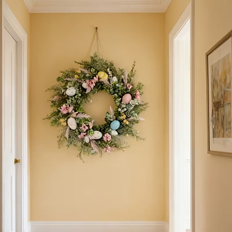 18-Inch Handcrafted Easter Egg & Floral Wreath - Spring Front Door Decor for Farmhouse & Weddings