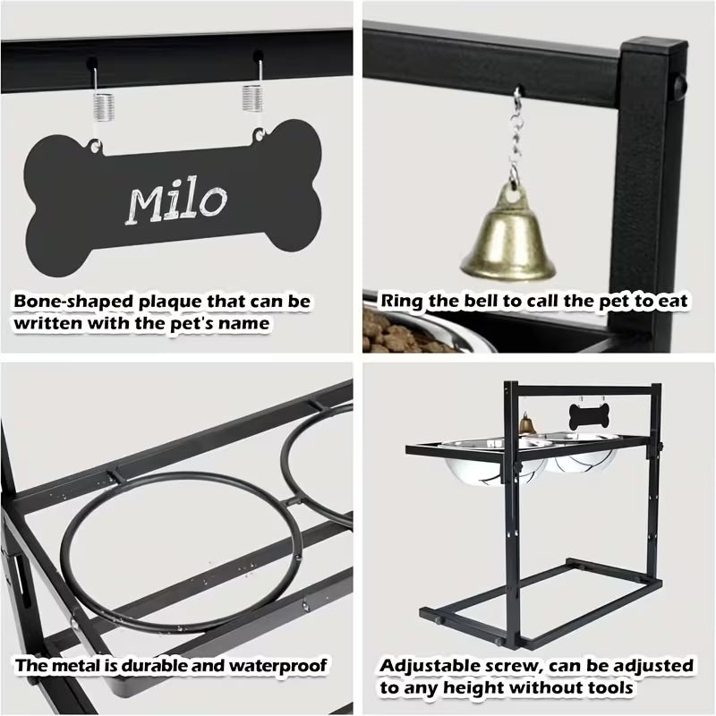 Premium Adjustable Elevated Dog Bowl Stand | Raised Pet Feeder for Large & Medium Dogs | 2 Stainless Steel Bowls Included | Ergonomic Health Design