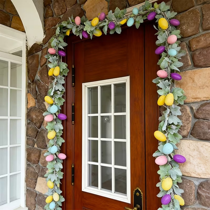 Artificial Nordic Lambs Ear & Easter Egg Garland - Spring Hanging Decor for Mantel & Parties