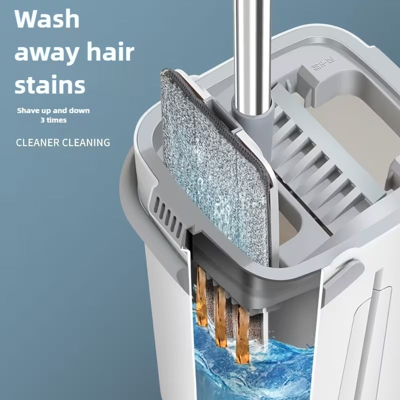 Premium Hands-Free Flat Mop & Bucket Set | Wet & Dry Dual Cleaning | 360° Swivel Space-Saving Floor Tool