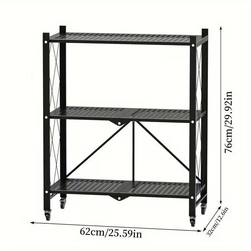 Premium Portable Folding Storage Rack with Wheels | Multi-Functional Mobile Shelving Unit | Heavy-Duty Space-Saver for Kitchen, Garage & Office