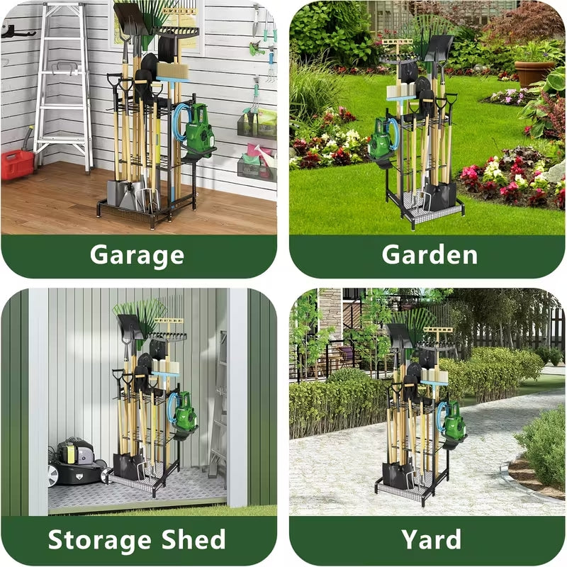 Heavy-Duty Rolling Garden Tool Organizer | Mobile Yard Tool Tower Rack | Durable Steel Garage Storage for Long-Handled Tools
