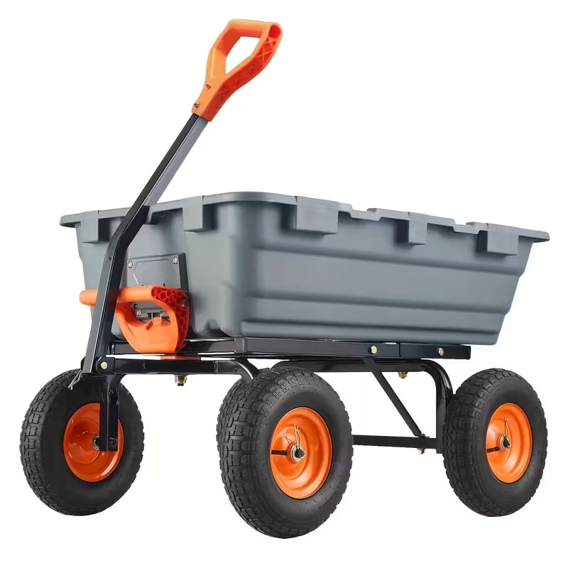 Heavy-Duty Poly Garden Dump Cart - 800 Lbs Capacity Yard Wagon with 10" Tires & Quick Release