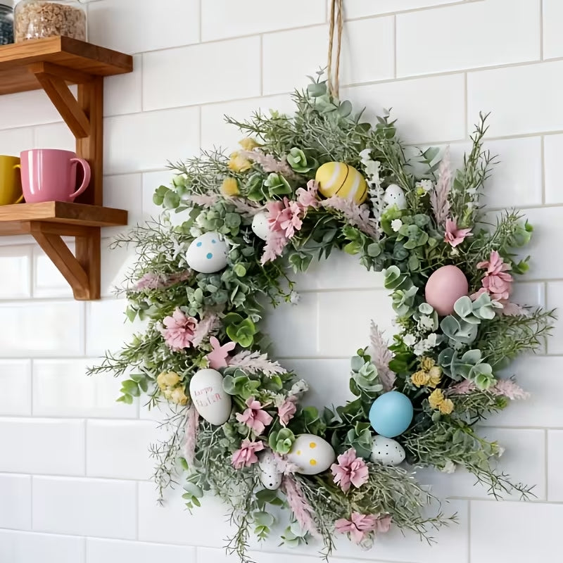 18-Inch Handcrafted Easter Egg & Floral Wreath - Spring Front Door Decor for Farmhouse & Weddings