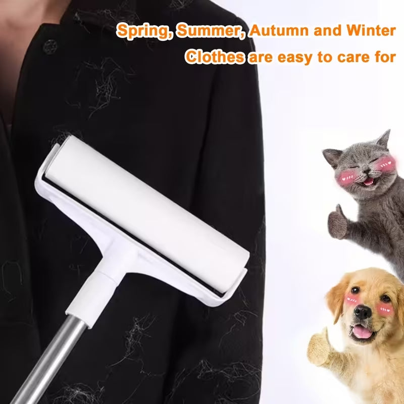 Premium Long-Handled Lint Roller Set (4-Piece) | Retractable Pet Hair & Dust Remover for Floors, Carpets & Sofas | 3 Extra Sticky Refill Rolls Included