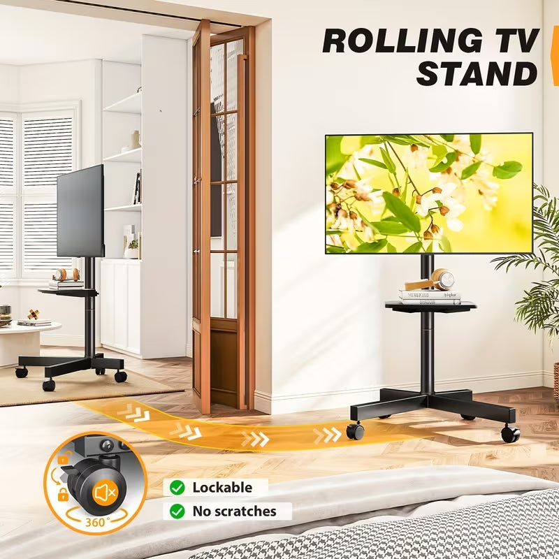 TAVR Mobile TV Cart with Wheels for 23-65 Inch TVs | Height Adjustable Stand with AV Shelf | Universal VESA 400x400, Holds 88lbs