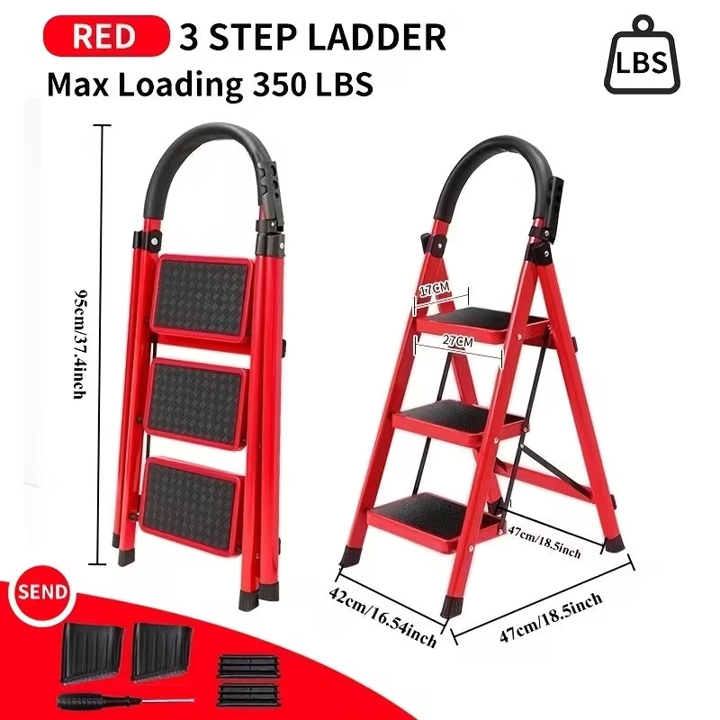 Multi-Functional Foldable Step Ladder | 3/4/5 Step Options | Portable Heavy-Duty Metal & Plastic Indoor Stairs