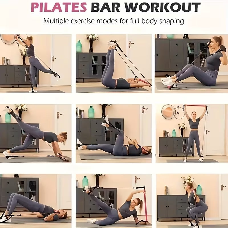 Premium 14pcs Pilates Bar Set with 6 Resistance Bands (180LBS) | Portable Full-Body Home Gym System | Yoga, Stretching & Strength Training Equipment