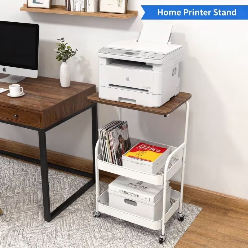 Premium 3-Tier Metal Rolling Utility Cart | Multifunctional Storage Rack with Wooden Tabletop | Heavy-Duty Mobile Organizer