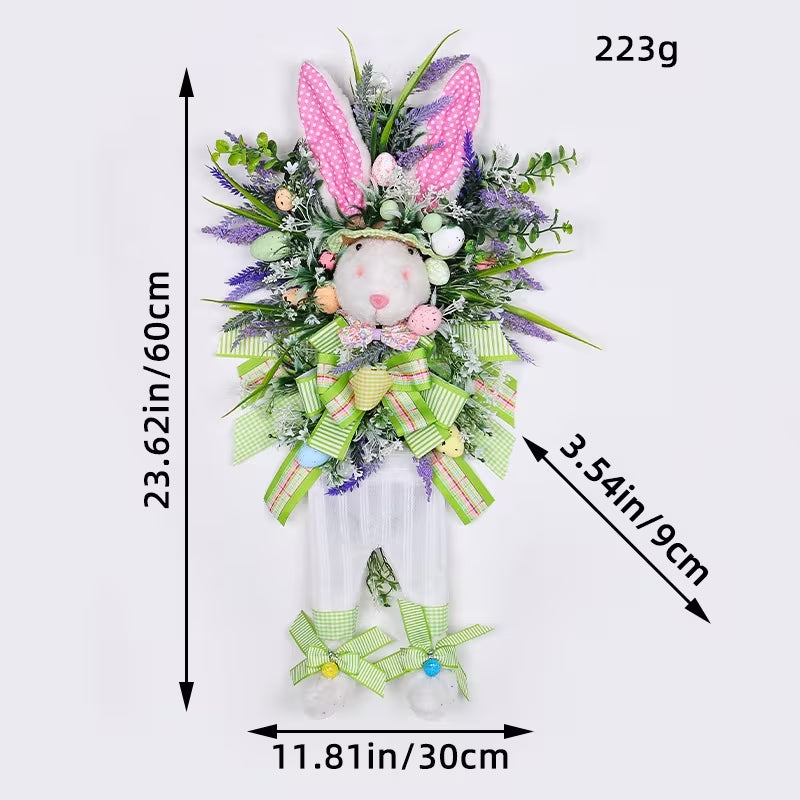 Adorable Easter Bunny Floral Wreath with Colorful Eggs - Spring Front Door Decor