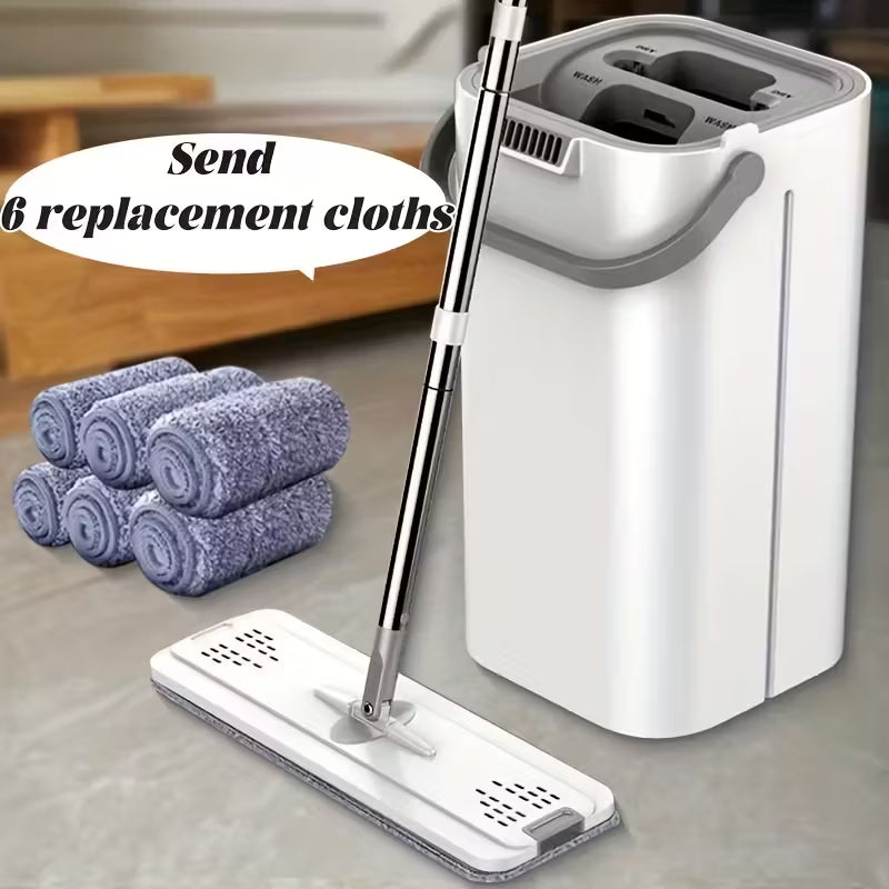 Premium Hands-Free Flat Mop & Bucket Set | Wet & Dry Dual Cleaning | 360° Swivel Space-Saving Floor Tool