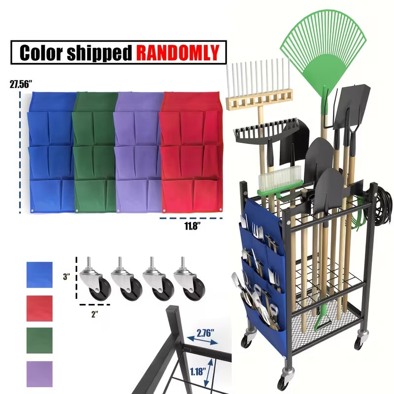 Heavy-Duty Rolling Garden Tool Organizer | Mobile Yard Tool Tower Rack | Durable Steel Garage Storage for Long-Handled Tools