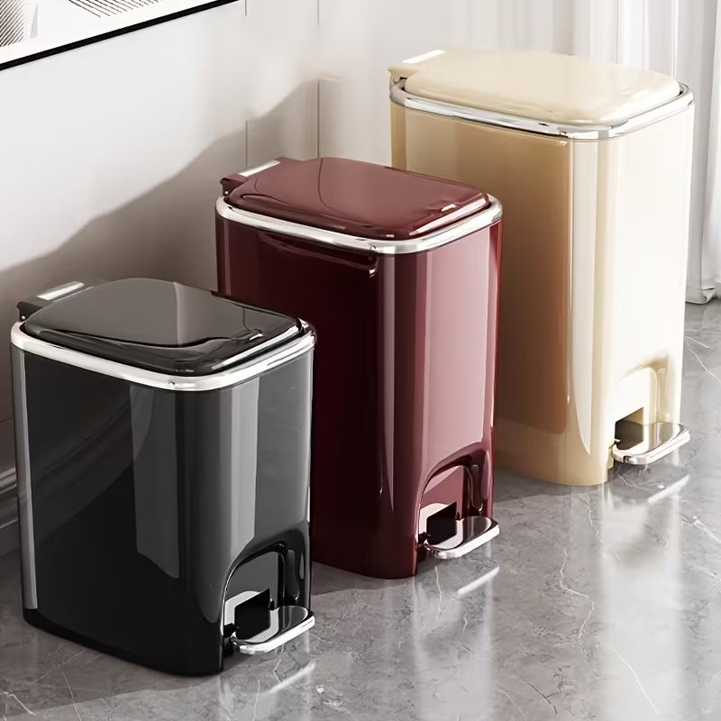 15L/3.96 Gal Slim Dual-Opening Trash Can - Chrome Plated Waste Bin with Pedal & Press Lid