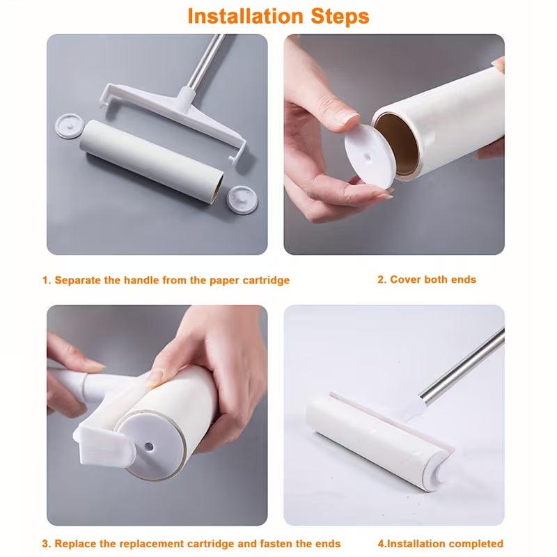 Premium Long-Handled Lint Roller Set (4-Piece) | Retractable Pet Hair & Dust Remover for Floors, Carpets & Sofas | 3 Extra Sticky Refill Rolls Included