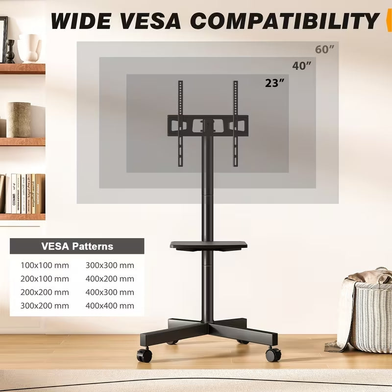 TAVR Mobile TV Cart with Wheels for 23-65 Inch TVs | Height Adjustable Stand with AV Shelf | Universal VESA 400x400, Holds 88lbs