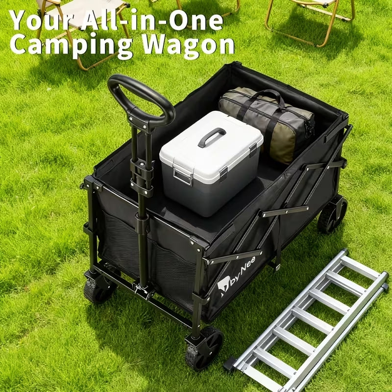 Heavy-Duty All-Terrain Collapsible Wagon | Large Capacity Folding Utility Cart for Camping, Beach & Gardening | Sleek Black Design