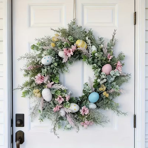 18-Inch Handcrafted Easter Egg & Floral Wreath - Spring Front Door Decor for Farmhouse & Weddings