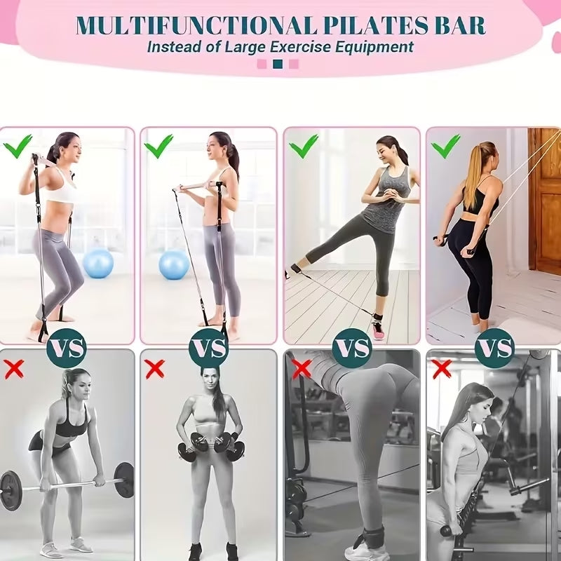 Premium 14pcs Pilates Bar Set with 6 Resistance Bands (180LBS) | Portable Full-Body Home Gym System | Yoga, Stretching & Strength Training Equipment