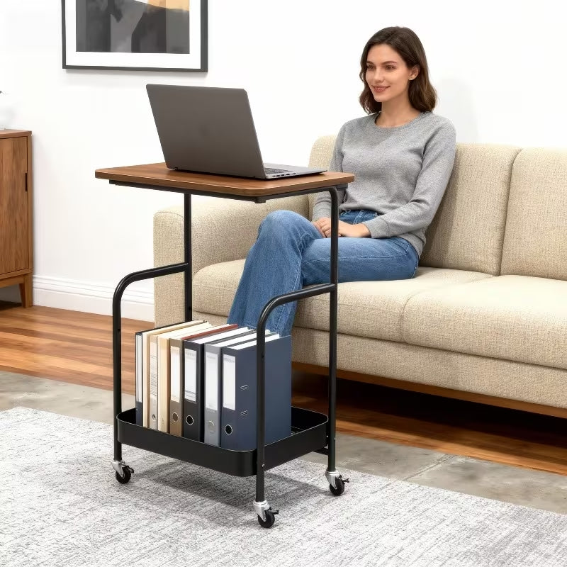 Premium 3-Tier Metal Rolling Utility Cart | Multifunctional Storage Rack with Wooden Tabletop | Heavy-Duty Mobile Organizer