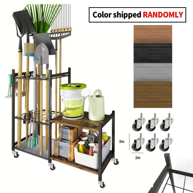Heavy-Duty Rolling Garden Tool Organizer | Mobile Yard Tool Tower Rack | Durable Steel Garage Storage for Long-Handled Tools