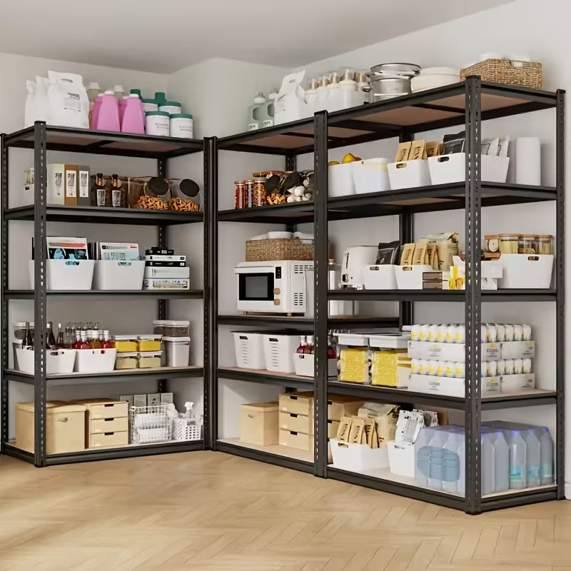 72" Heavy-Duty 5-Tier Garage Shelving Unit | 2000lbs Total Capacity | Adjustable Steel Storage Rack for Pantry, Kitchen & Garage (Black)