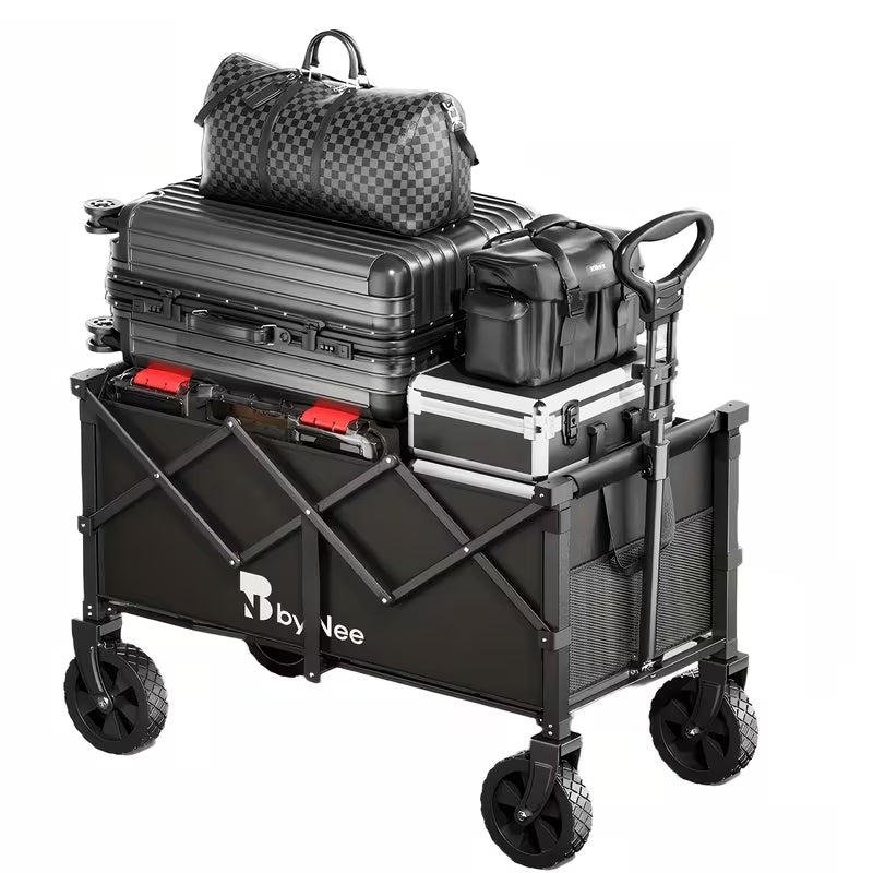 Heavy-Duty All-Terrain Collapsible Wagon | Large Capacity Folding Utility Cart for Camping, Beach & Gardening | Sleek Black Design