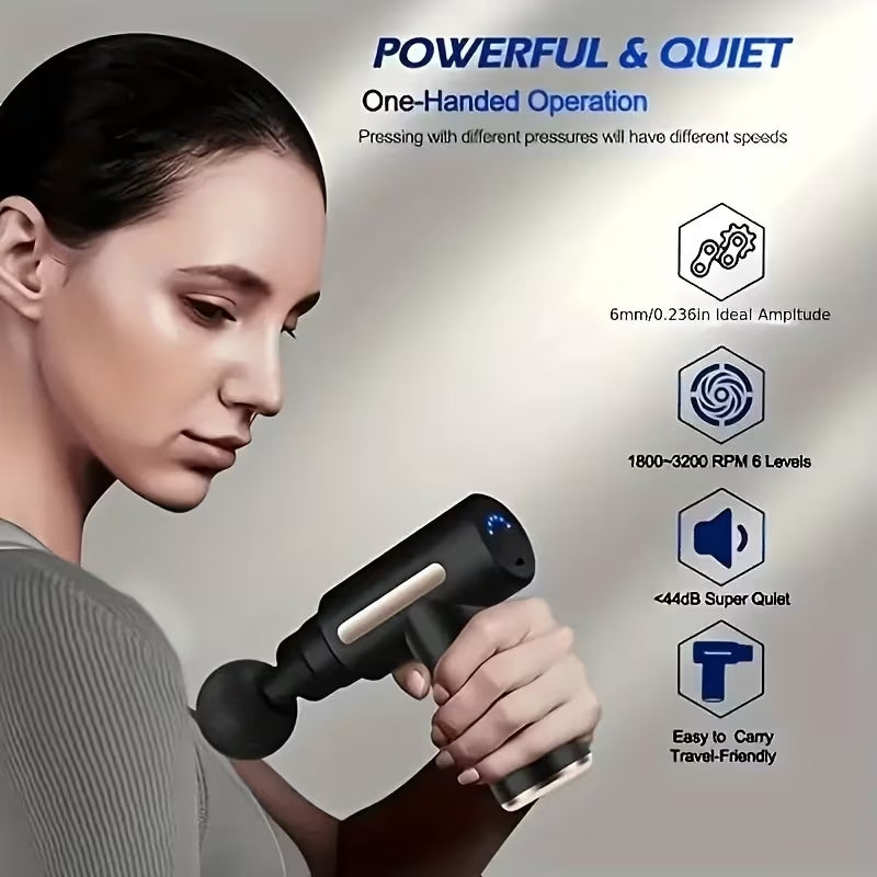 Premium Portable Deep Tissue Massage Gun | 6-Speed Muscle Recovery Fascia Gun | USB Rechargeable with 4 Interchangeable Heads