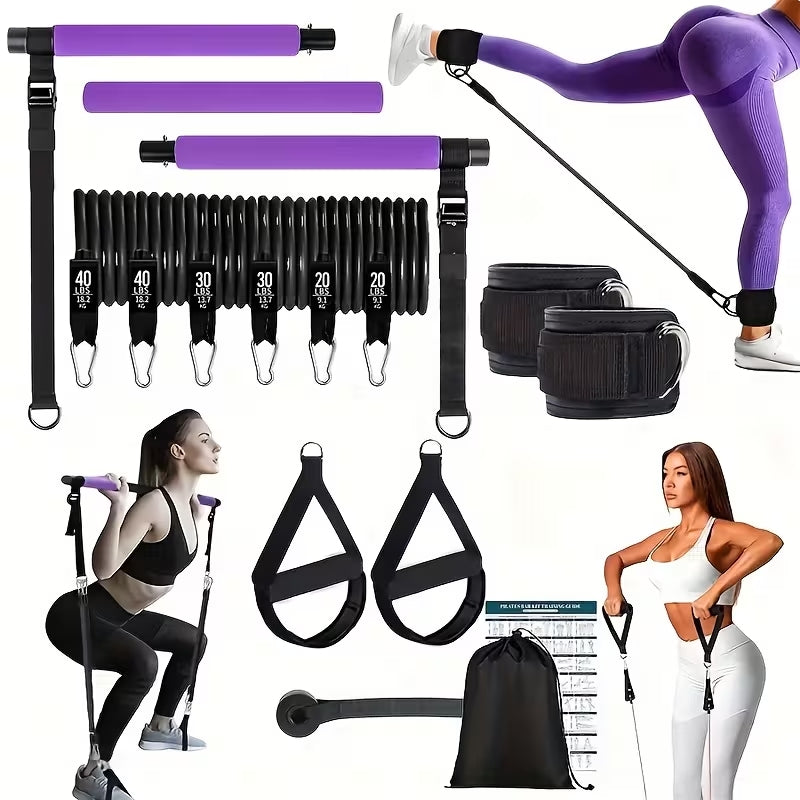 Premium 14pcs Pilates Bar Set with 6 Resistance Bands (180LBS) | Portable Full-Body Home Gym System | Yoga, Stretching & Strength Training Equipment