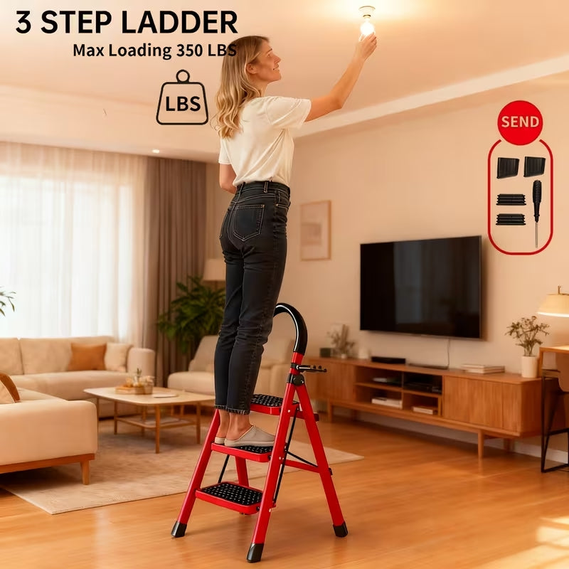 Multi-Functional Foldable Step Ladder | 3/4/5 Step Options | Portable Heavy-Duty Metal & Plastic Indoor Stairs
