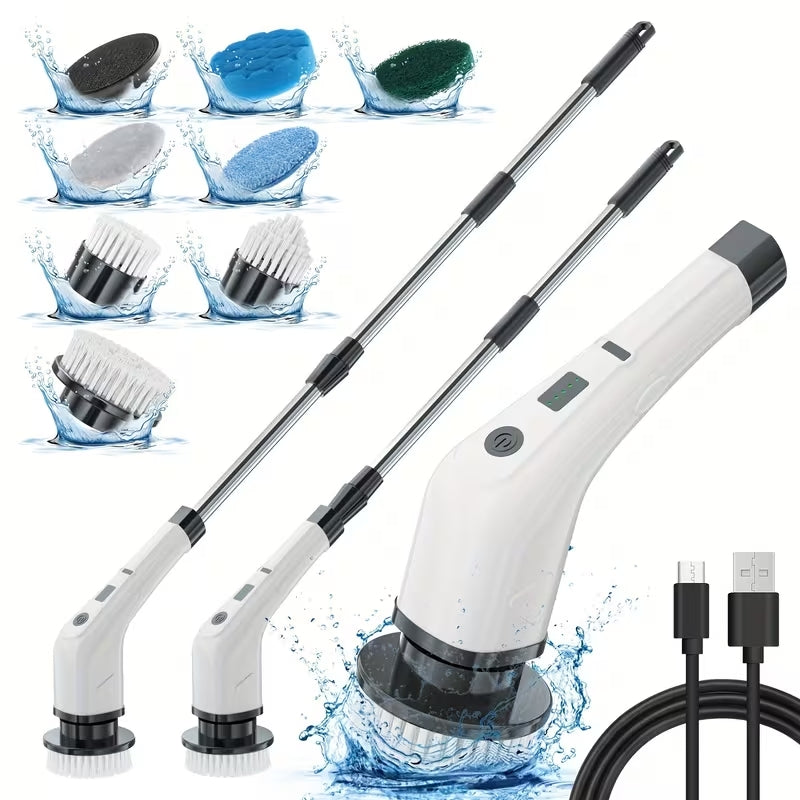 2026 Ultra-Power 7-in-1 Electric Cleaning Brush | Extendable Long Handle Scrubber | Cordless Waterproof Sweeper for Kitchen, Bathroom & Floor