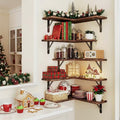 Rustic Wood Corner Floating Shelves Set (5/6 Pcs) | Heavy-Duty L-Shaped Wall Organizer | Space-Saving Decor for Bedroom, Bathroom, Kitchen & Living Room