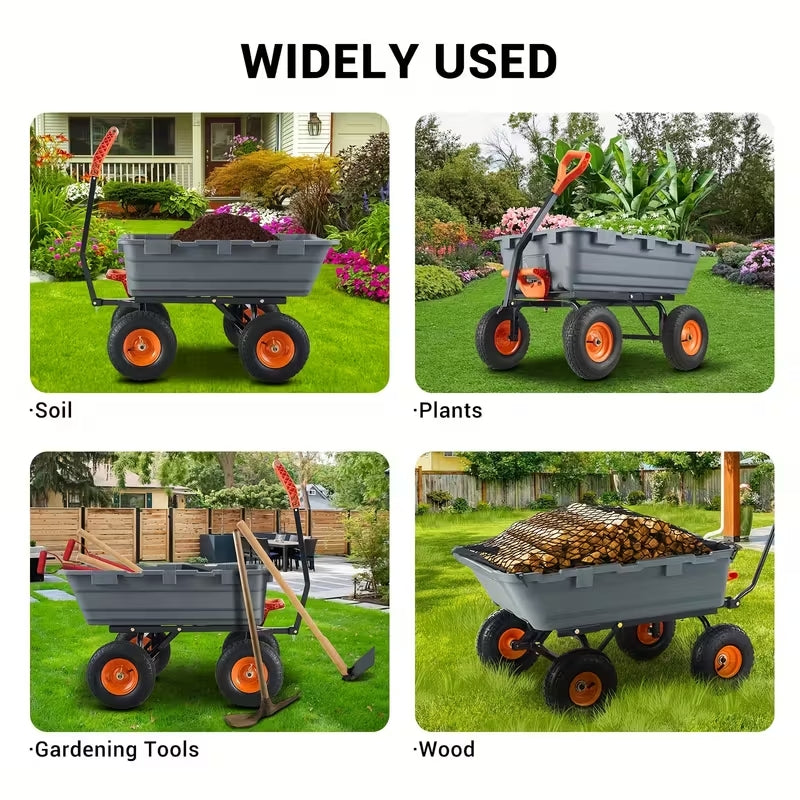 Heavy-Duty Poly Garden Dump Cart - 800 Lbs Capacity Yard Wagon with 10" Tires & Quick Release