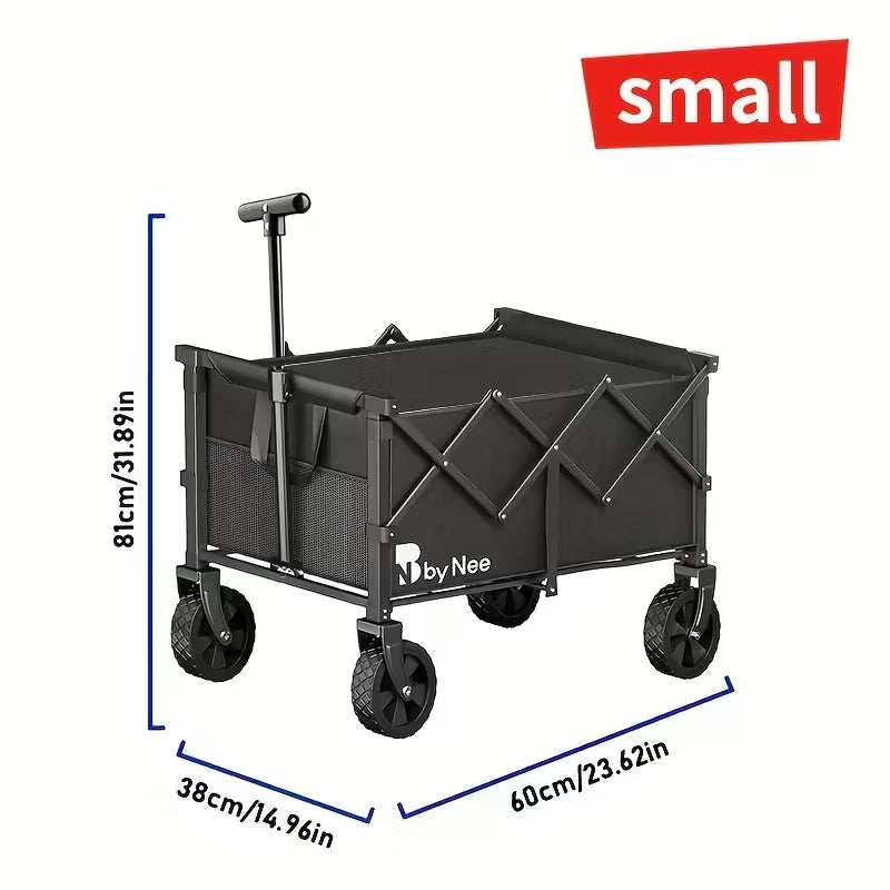 Heavy-Duty All-Terrain Collapsible Wagon | Large Capacity Folding Utility Cart for Camping, Beach & Gardening | Sleek Black Design