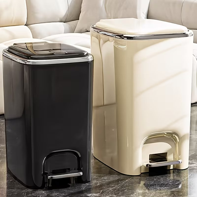 15L/3.96 Gal Slim Dual-Opening Trash Can - Chrome Plated Waste Bin with Pedal & Press Lid