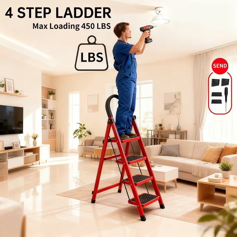 Multi-Functional Foldable Step Ladder | 3/4/5 Step Options | Portable Heavy-Duty Metal & Plastic Indoor Stairs