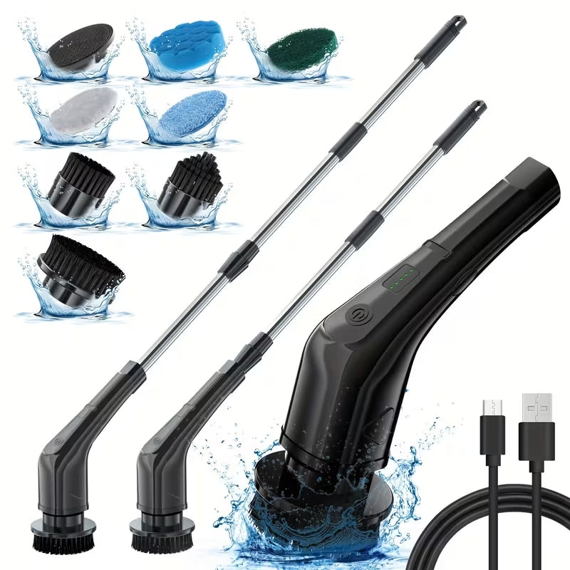 2026 Ultra-Power 7-in-1 Electric Cleaning Brush | Extendable Long Handle Scrubber | Cordless Waterproof Sweeper for Kitchen, Bathroom & Floor