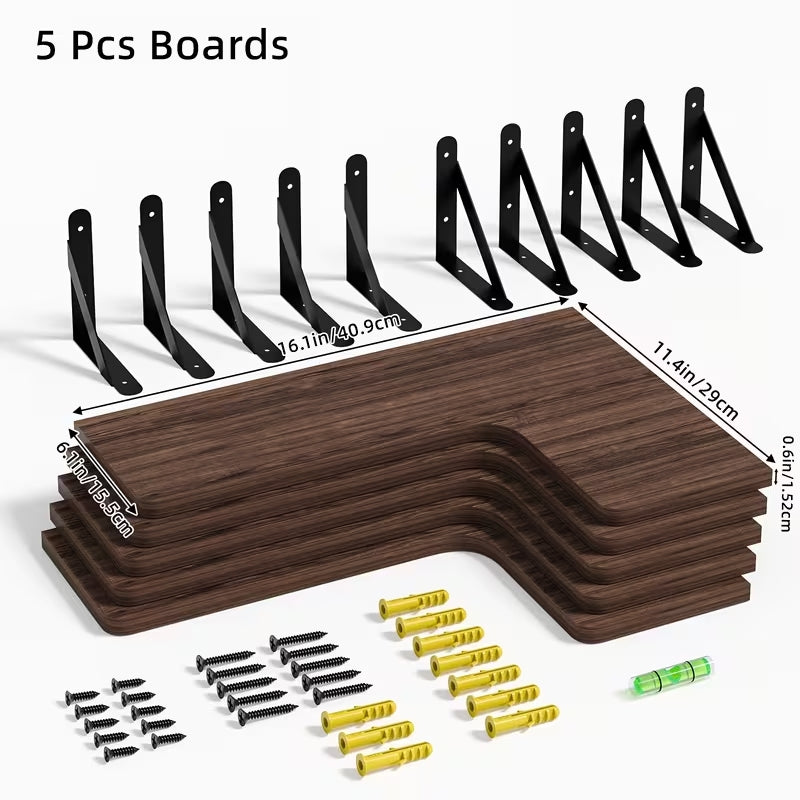 Rustic Wood Corner Floating Shelves Set (5/6 Pcs) | Heavy-Duty L-Shaped Wall Organizer | Space-Saving Decor for Bedroom, Bathroom, Kitchen & Living Room